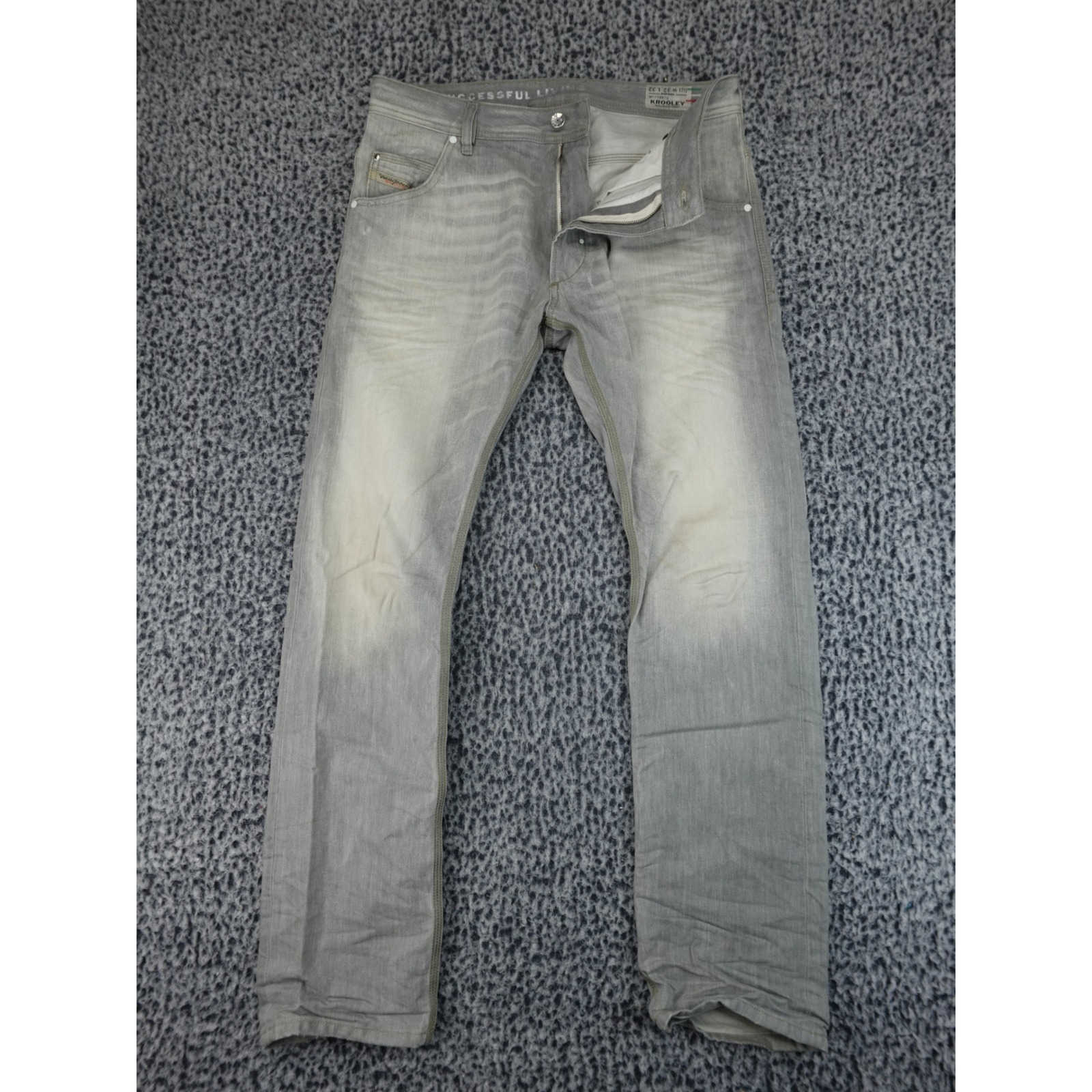 Diesel Krooley Joggjeans Mens 32 Gray Tapered Distressed Denim Jeans 0887g